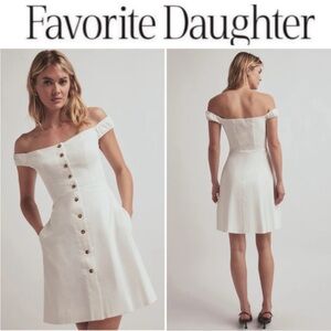 Favorite Daughter Lovesick White Off-Shoulder Button Down Mini Dress